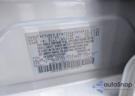 2020 Nissan Sentra Sv Xtronic Cvt z USA, uszkodzony, nr VIN 3N1AB8CVXLY267969